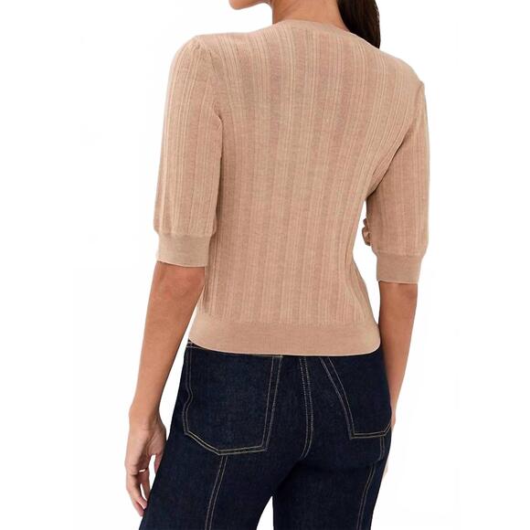 NEW ULLA JOHNSON salima short sleeve knit top in camel mela - Picture 2 of 5